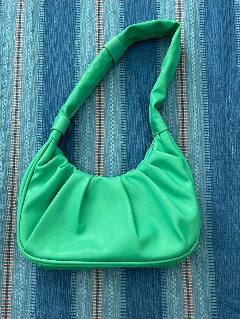 Green Ruched Mini Shoulder Bag with Padded Strap